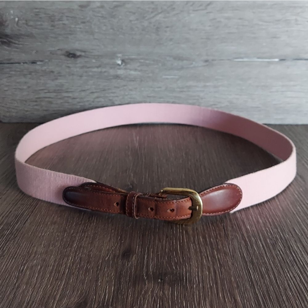 Vintage Torino Pink Canvas Brown Leather Belt/Brass Buckle Woven Cchord Belt 40